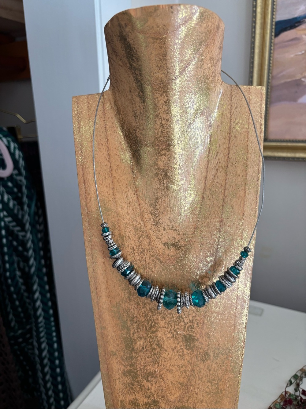 Teal Bead and Silver Accent Women’s Necklace